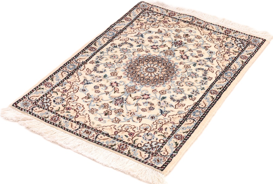 Handgeknüpfter Nain Perserteppich, 90 × 60 cm, Wolle & Seide