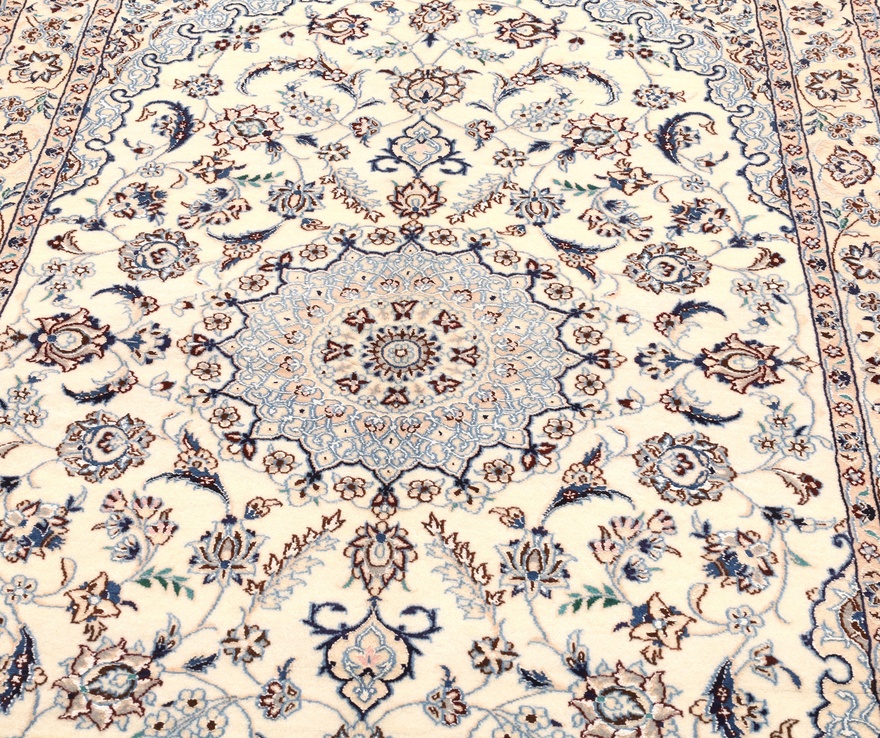 Handgeknüpfter Nain Perserteppich, 218 × 132 cm, Wolle & Seide