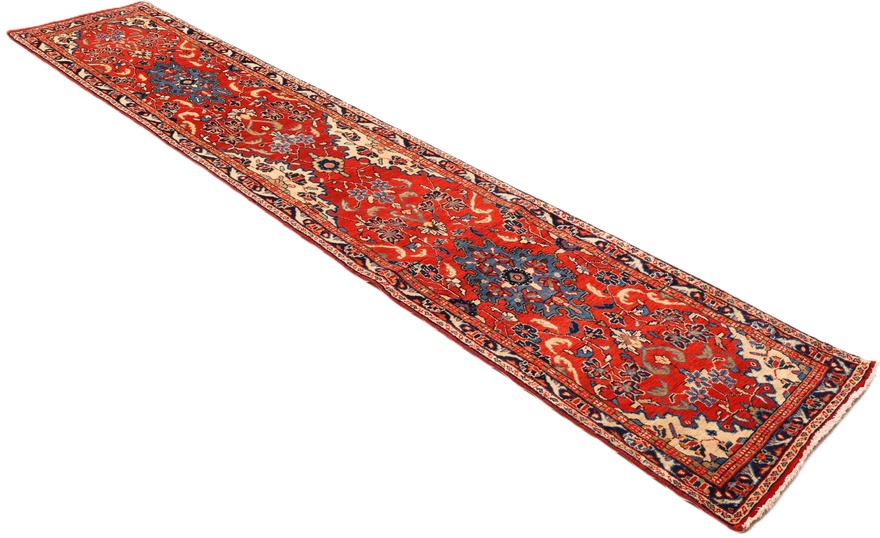 Handgeknüpfter Sarough Perserteppich, 410 × 80 cm, Wolle
