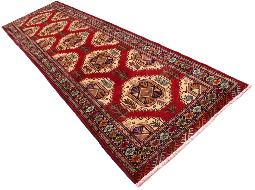 Turkmen Perserteppich 375 × 105 cm aus Wolle, handgeknüpft