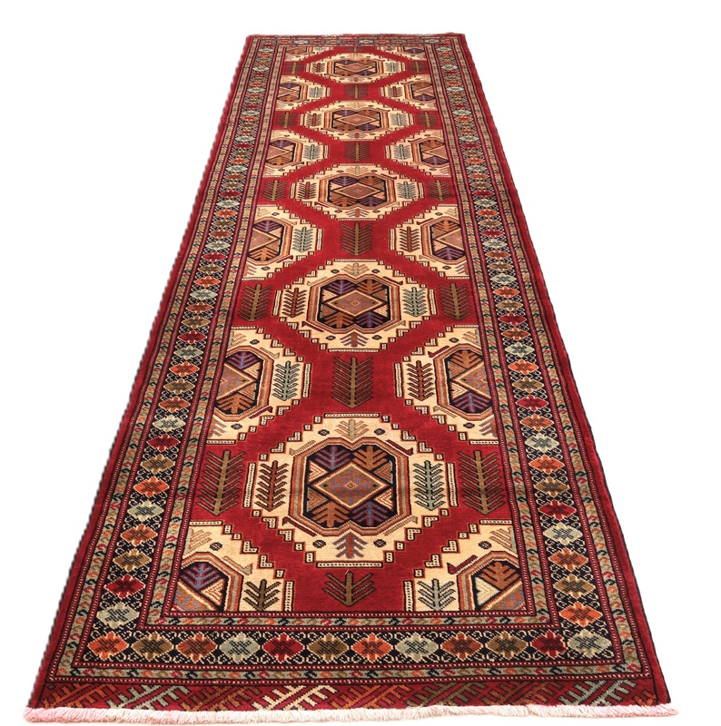 Turkmen Perserteppich 375 × 105 cm aus Wolle, handgeknüpft