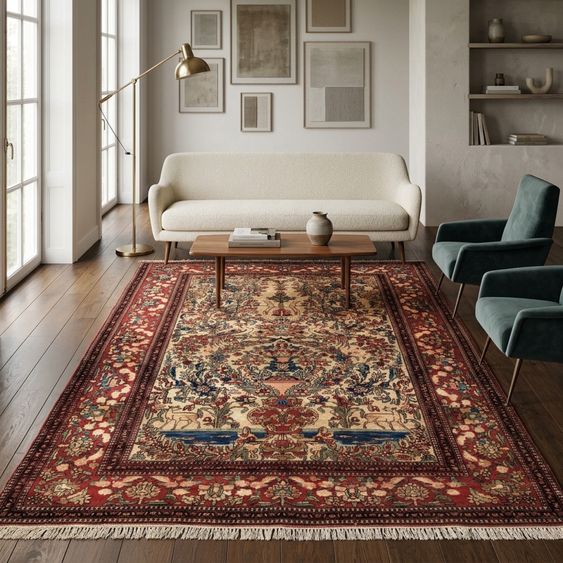 Antiker Isfahan Perserteppich, 205 × 142 cm, Wolle