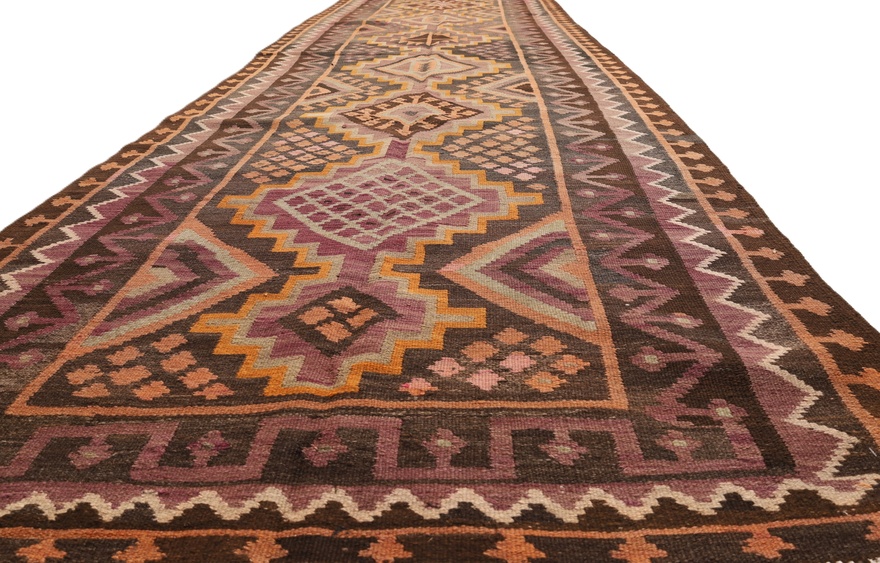 Antiker Kelim Perserteppich aus Iran, 387 × 120 cm