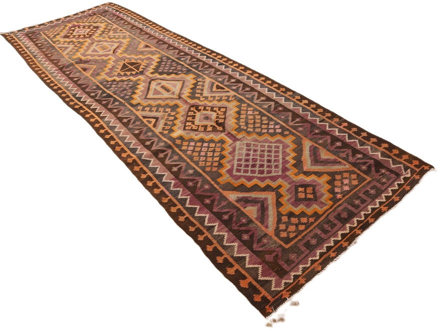 Antiker Kelim Perserteppich aus Iran, 387 × 120 cm
