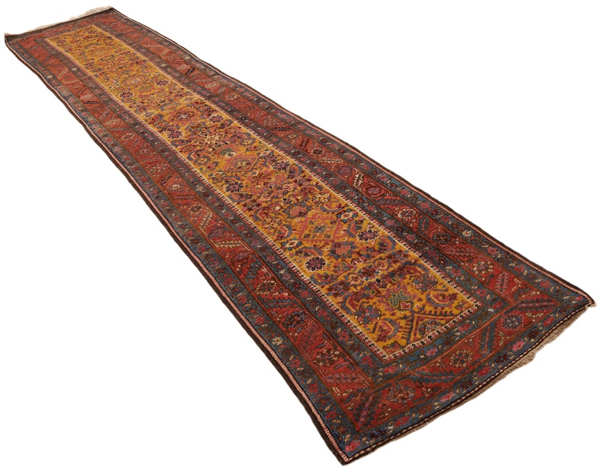 Antiker Malayer Perserteppich, 415 × 90 cm, Wolle