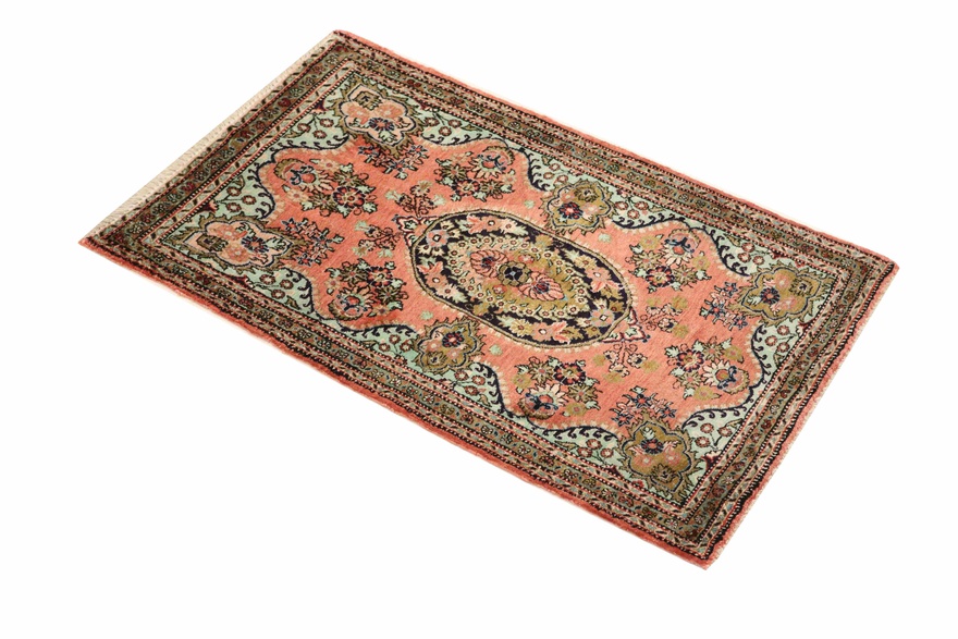 Antiker Ghom Perserteppich, 86 × 56 cm, Seide