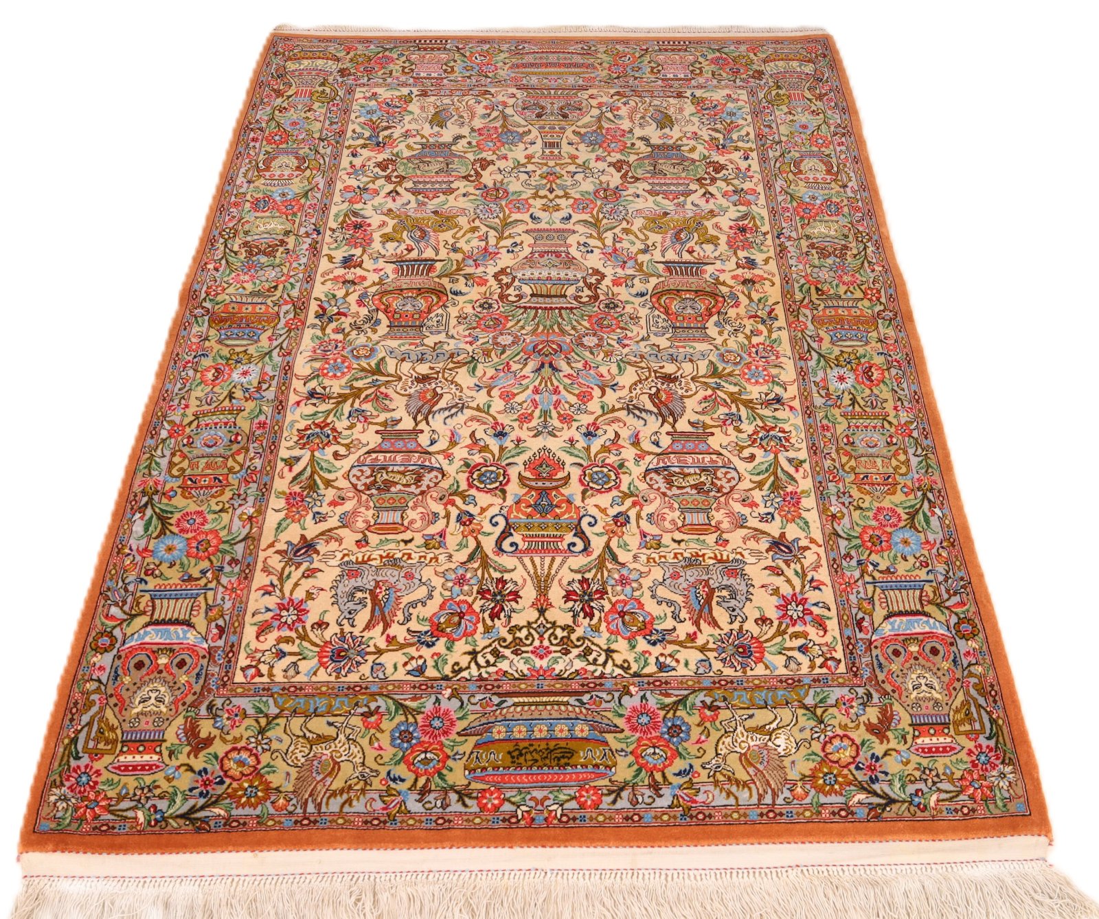Ghom Perserteppich 158 × 100 cm aus Seide, handgeknüpft