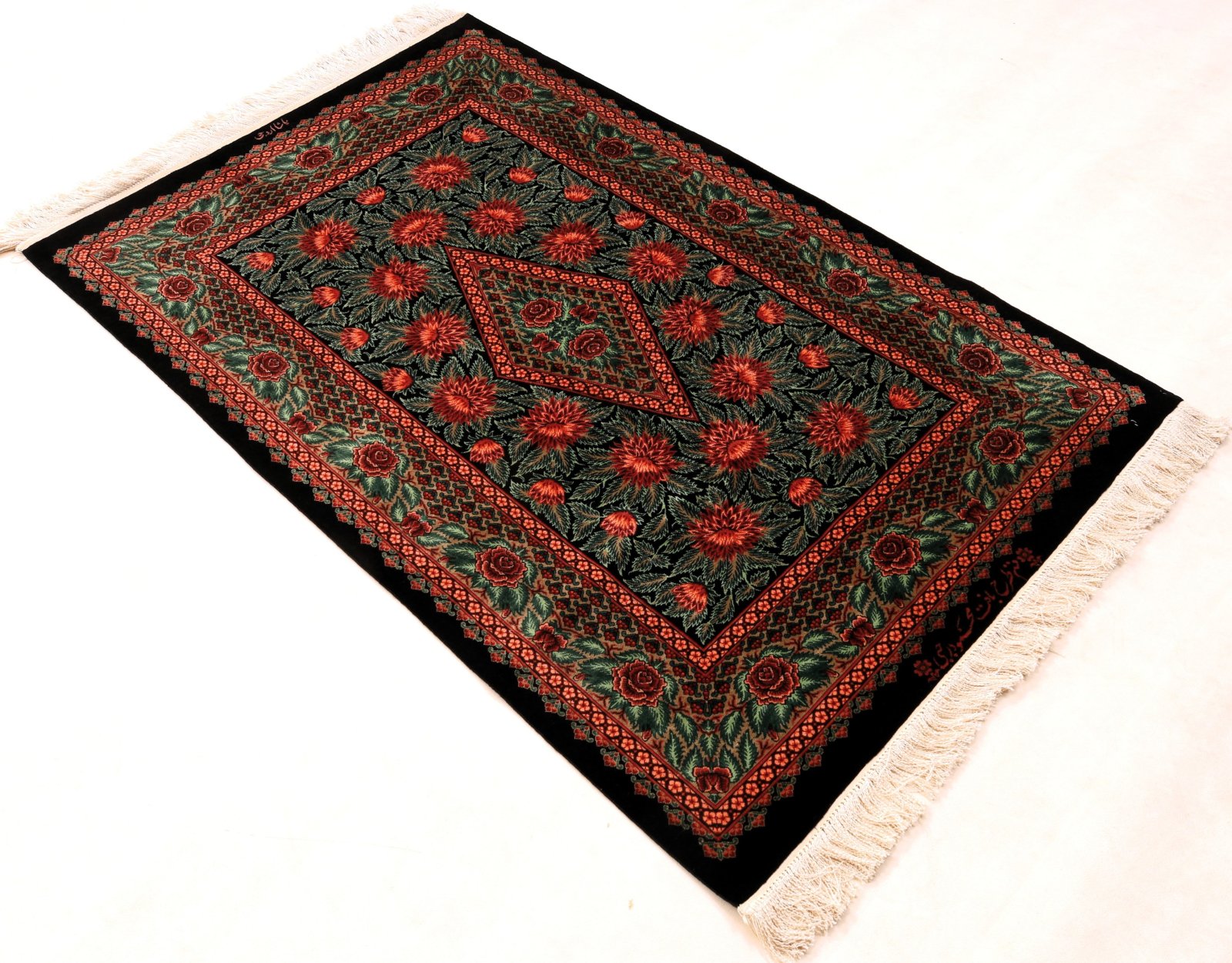 Handgeknüpfter Ghom Perserteppich, 125 × 78 cm, Seide