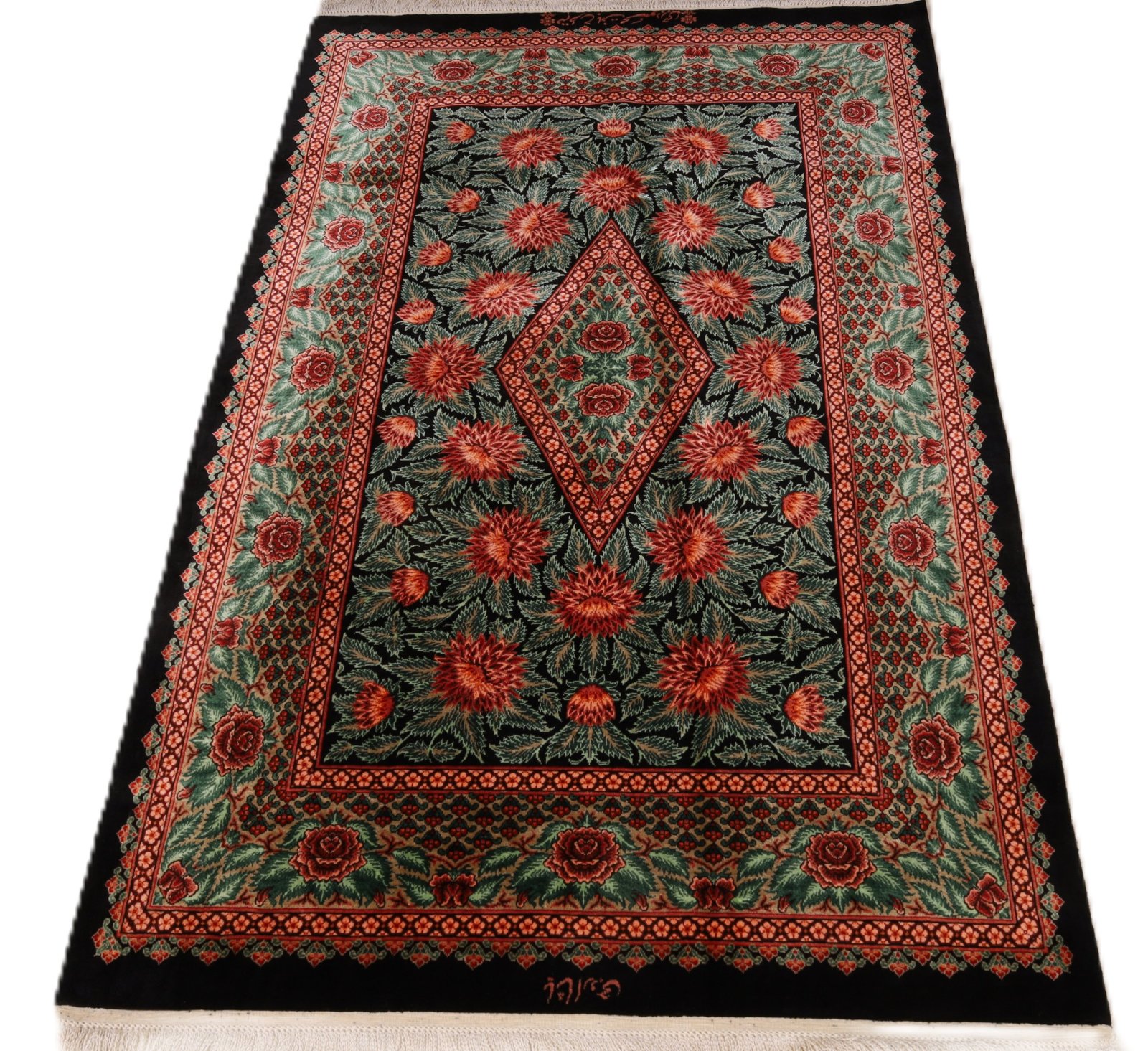 Handgeknüpfter Ghom Perserteppich, 125 × 78 cm, Seide