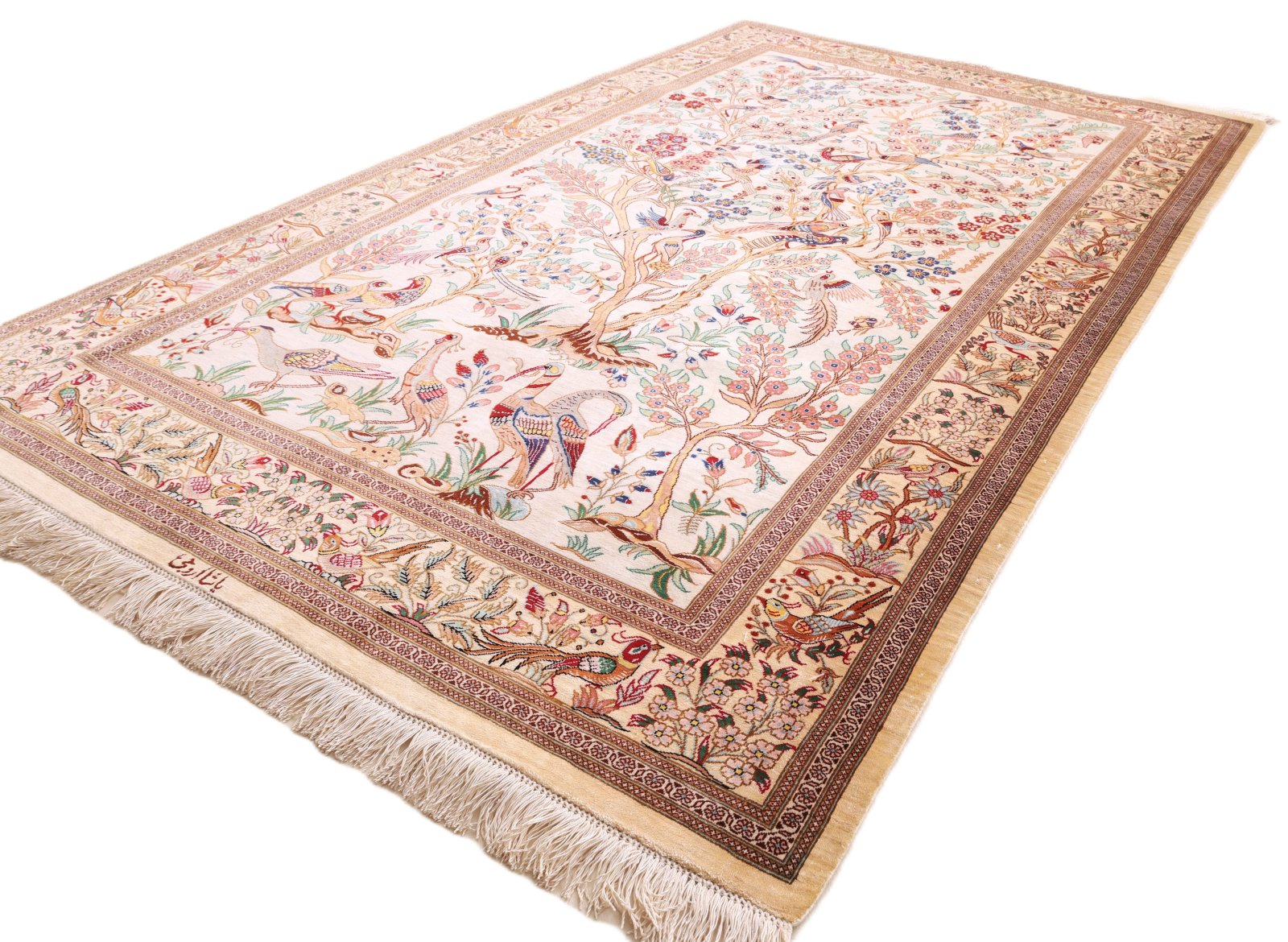 Handgeknüpfter Ghom Perserteppich, 157 × 100 cm, Seide