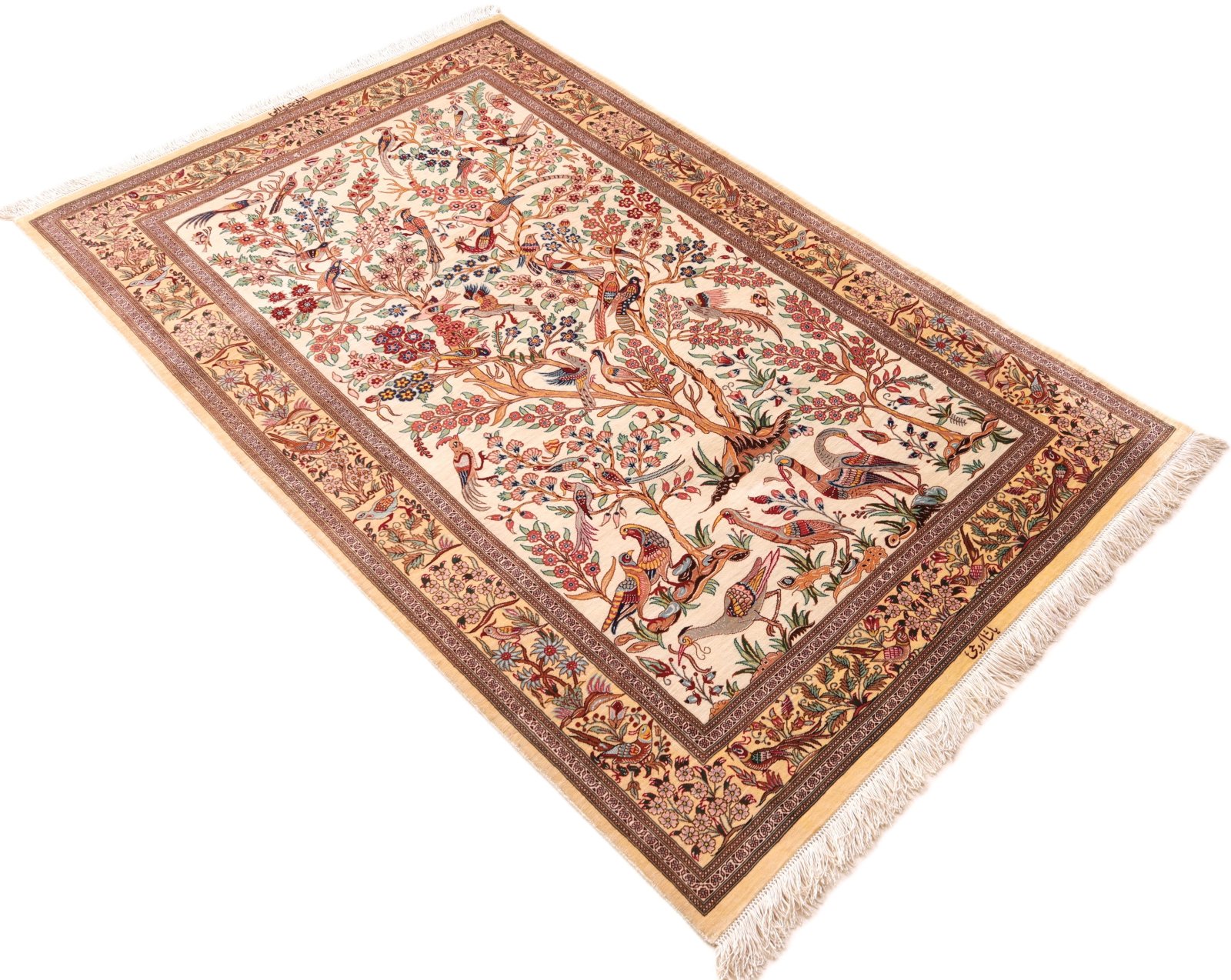 Handgeknüpfter Ghom Perserteppich, 157 × 100 cm, Seide