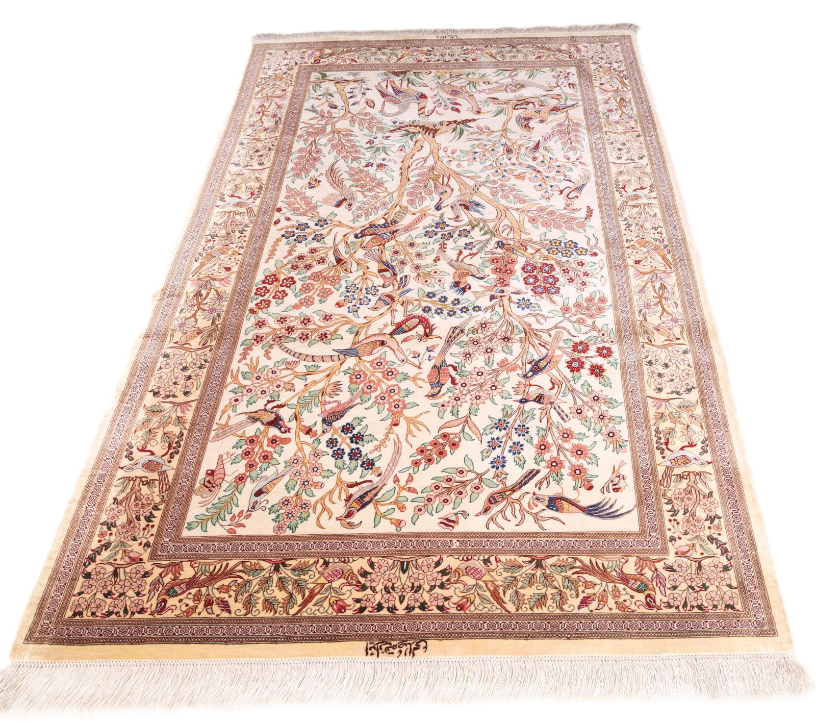 Handgeknüpfter Ghom Perserteppich, 157 × 100 cm, Seide