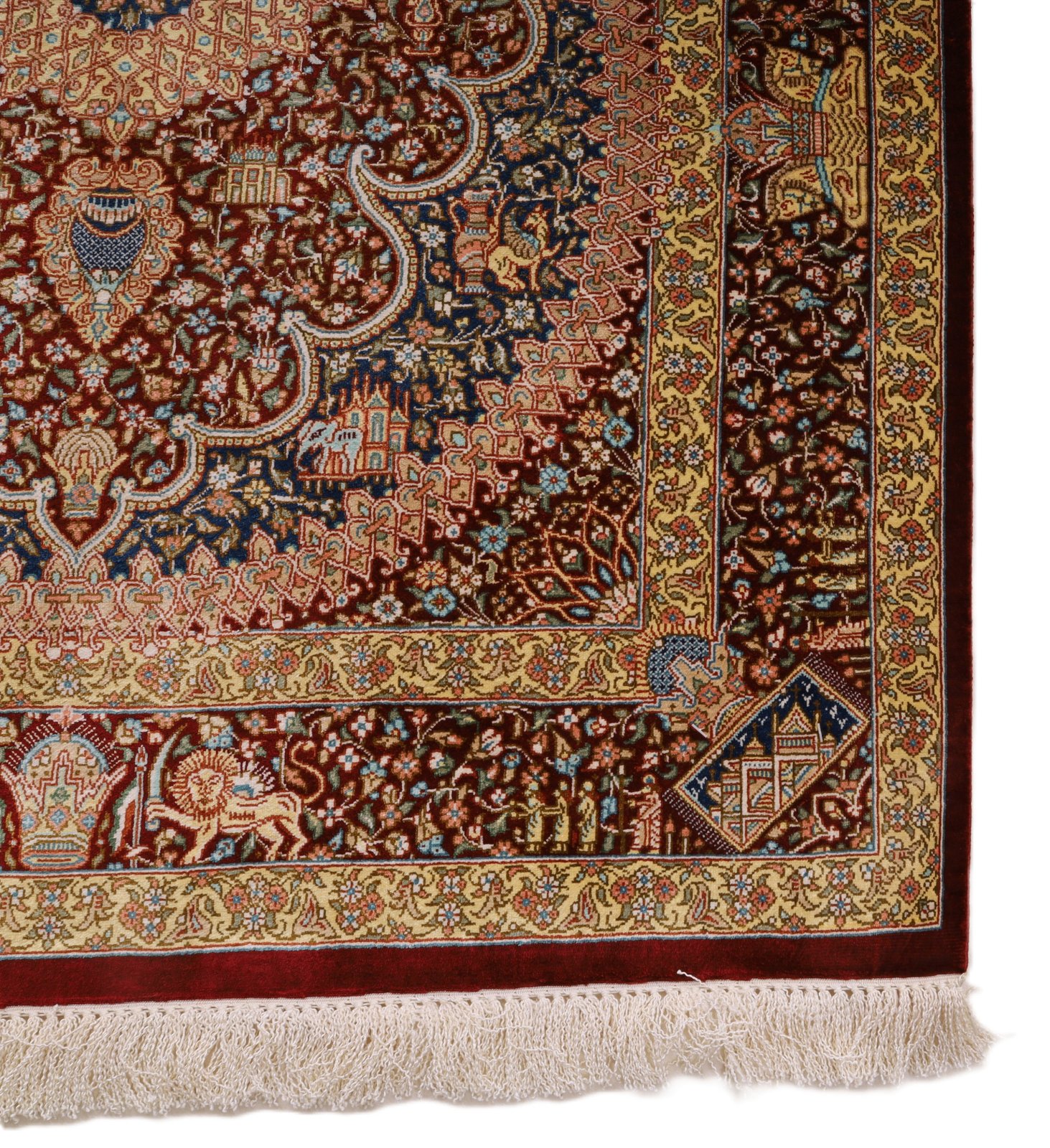 perserteppich-118-x-80-cm-seide-handgeknuepft-rot-orange-9 Handgeknüpfter Ghom Perserteppich, 118 × 80 cm, Seide
