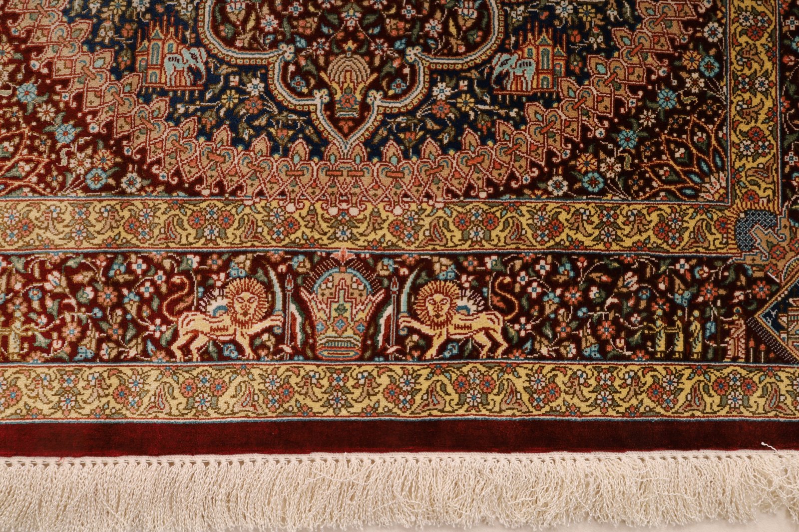 perserteppich-118-x-80-cm-seide-handgeknuepft-rot-orange-11 Handgeknüpfter Ghom Perserteppich, 118 × 80 cm, Seide