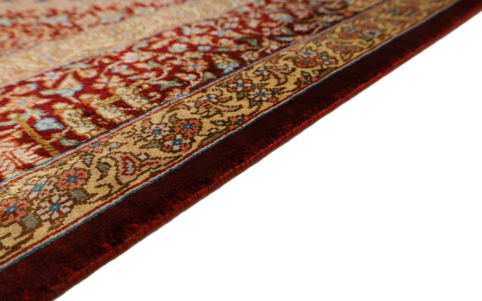 perserteppich-118-x-80-cm-seide-handgeknuepft-rot-orange-15 Handgeknüpfter Ghom Perserteppich, 118 × 80 cm, Seide