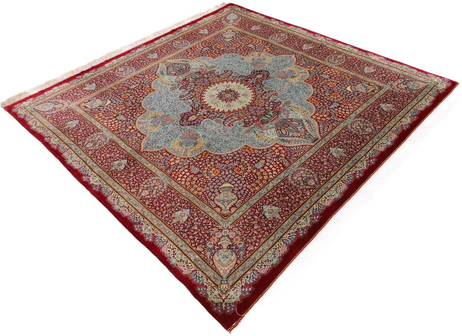 Handgeknüpfter Ghom Perserteppich, 196 × 196 cm, Seide