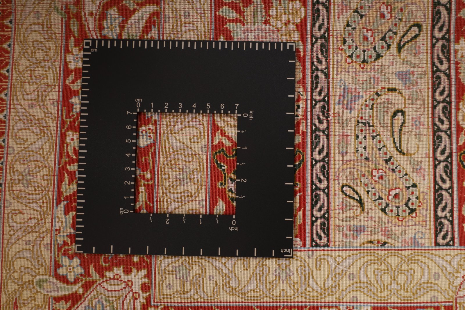 perserteppich-125-x-80-cm-seide-handgeknuepft-rot-orange-8 Ghom Perserteppich 125 × 80 cm aus Seide, handgeknüpft