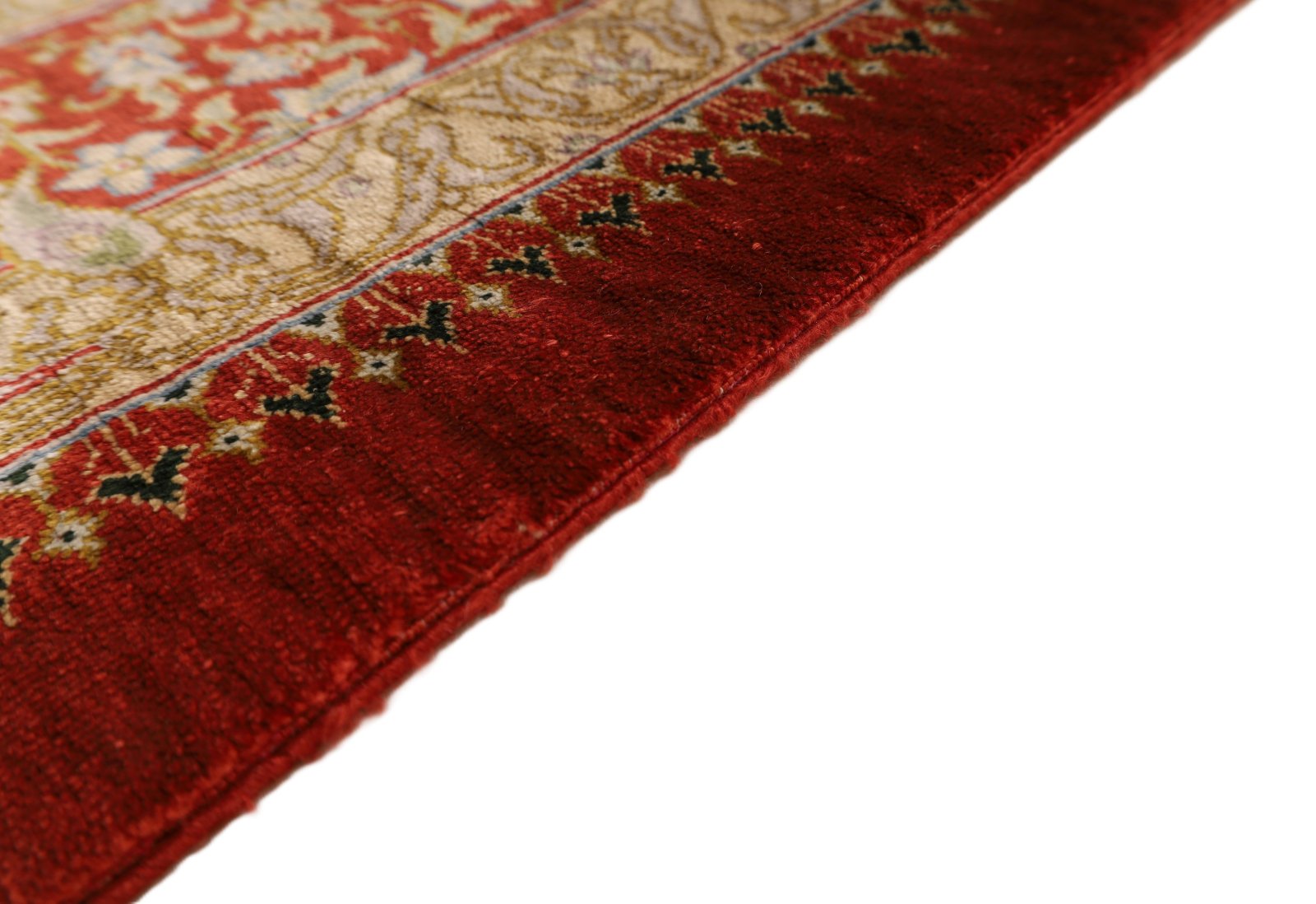 perserteppich-125-x-80-cm-seide-handgeknuepft-rot-orange-15 Ghom Perserteppich 125 × 80 cm aus Seide, handgeknüpft