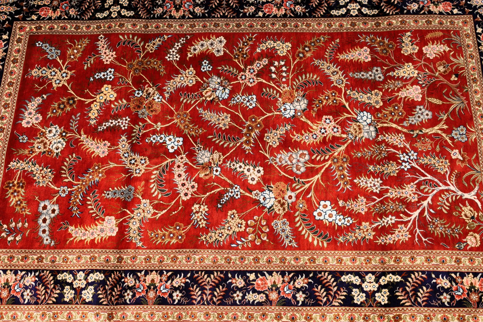 perserteppich-150-x-98-cm-seide-handgeknuepft-rot-orange-6 Handgeknüpfter Ghom Perserteppich, 150 × 98 cm, Seide