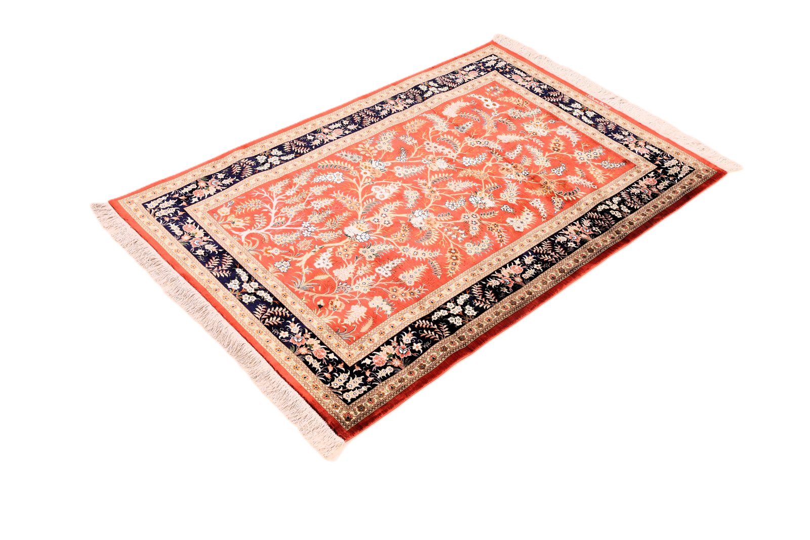 perserteppich-150-x-98-cm-seide-handgeknuepft-rot-orange-8 Handgeknüpfter Ghom Perserteppich, 150 × 98 cm, Seide