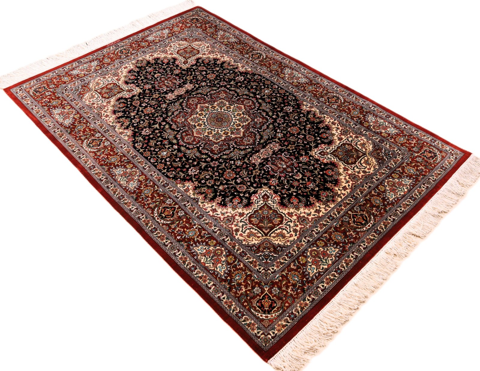 Handgeknüpfter Ghom Perserteppich, 154 × 102 cm, Seide