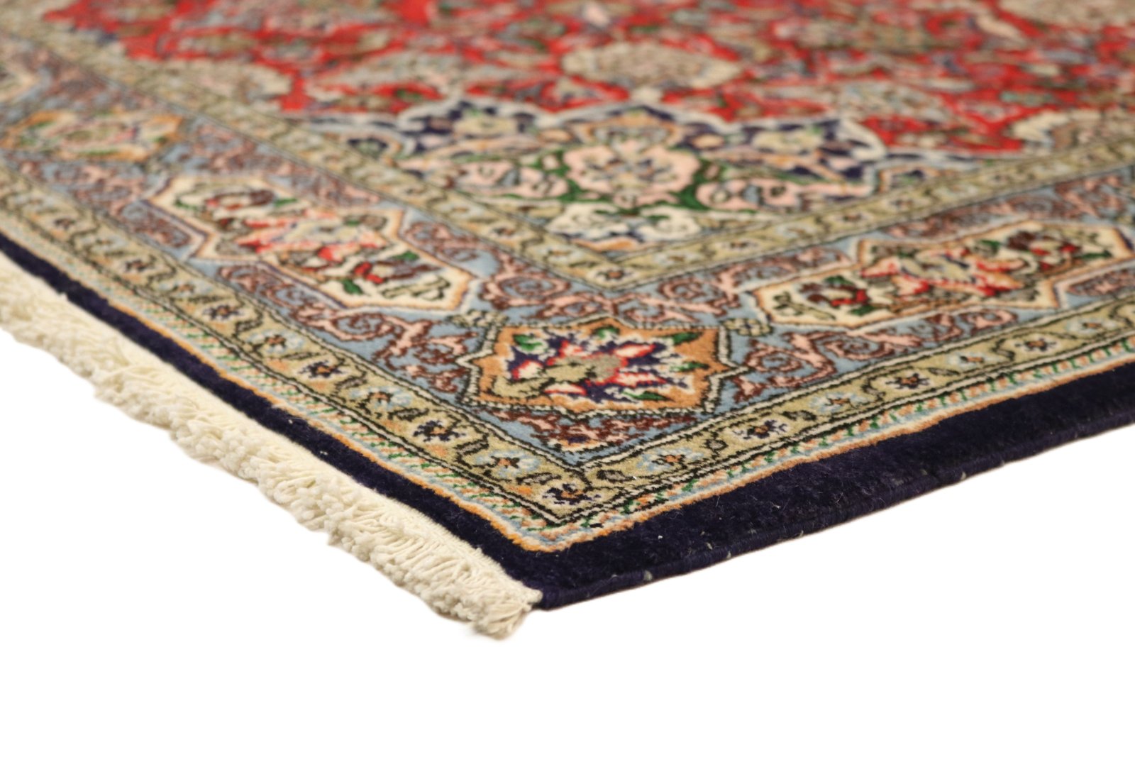 perserteppich-220-x-144-cm-wolle-handgeknuepft-rot-orange-5 Handgeknüpfter Ghom Perserteppich, 220 × 144 cm, Wolle