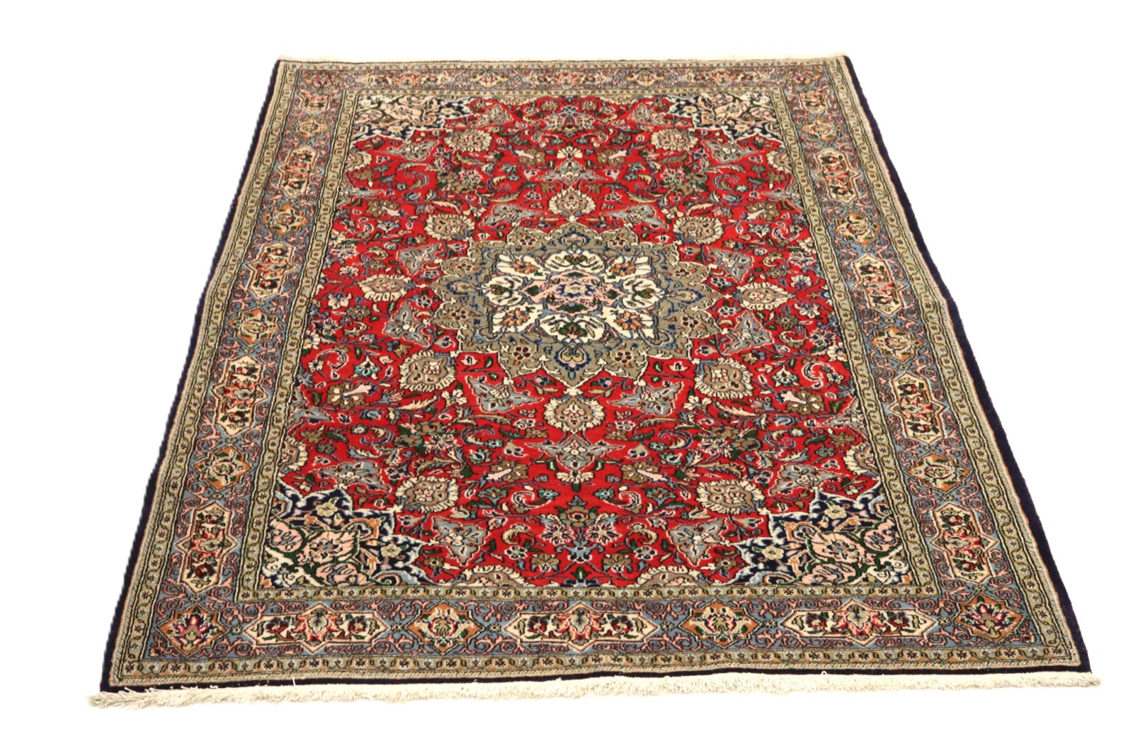 perserteppich-220-x-144-cm-wolle-handgeknuepft-rot-orange-6 Handgeknüpfter Ghom Perserteppich, 220 × 144 cm, Wolle