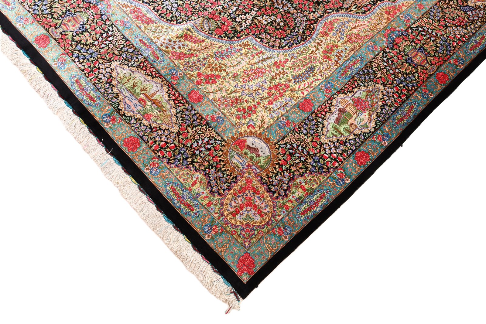 perserteppich-naderi-300-x-200-cm-seide-handgeknuepft-rot-orange-6 Handgeknüpfter Ghom Perserteppich 300 × 200 cm