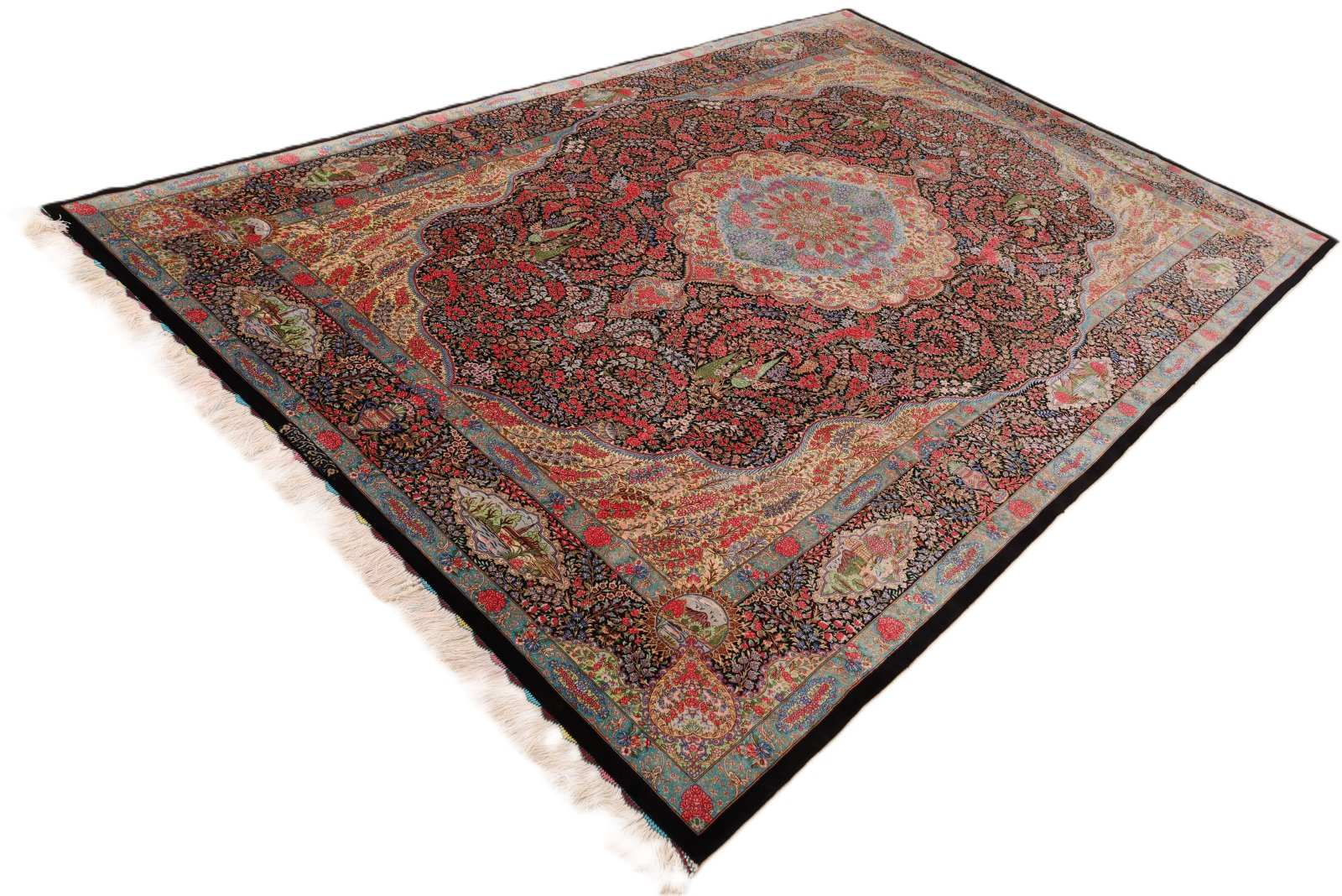 perserteppich-naderi-300-x-200-cm-seide-handgeknuepft-rot-orange-10 Handgeknüpfter Ghom Perserteppich 300 × 200 cm
