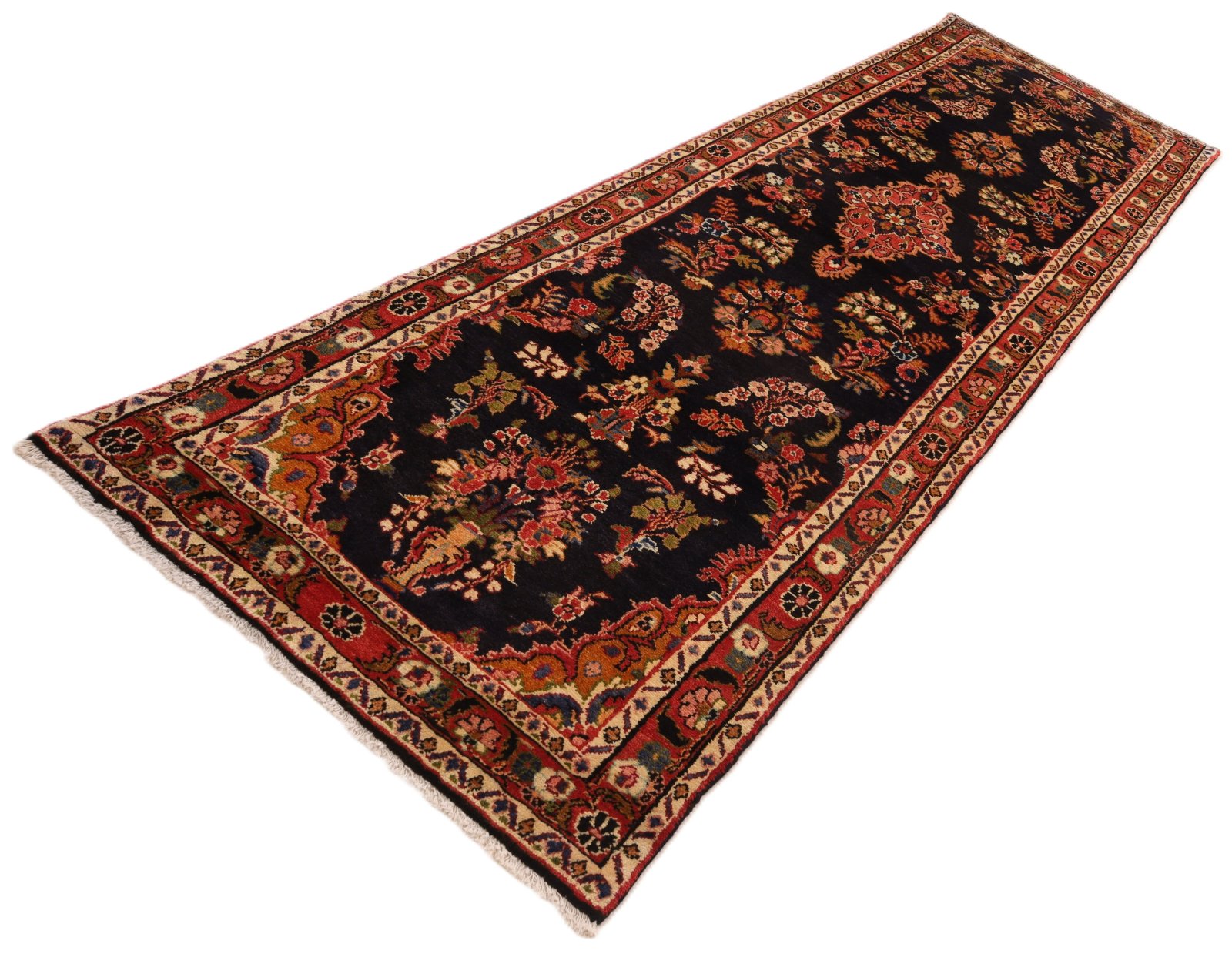 Handgeknüpfter Hamadan Perserteppich, 335 × 100 cm, Wolle