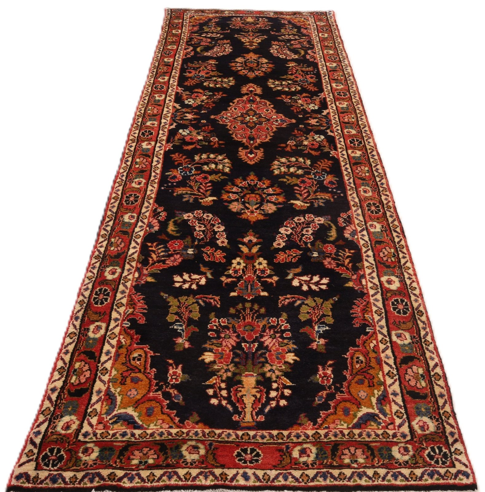 Handgeknüpfter Hamadan Perserteppich, 335 × 100 cm, Wolle