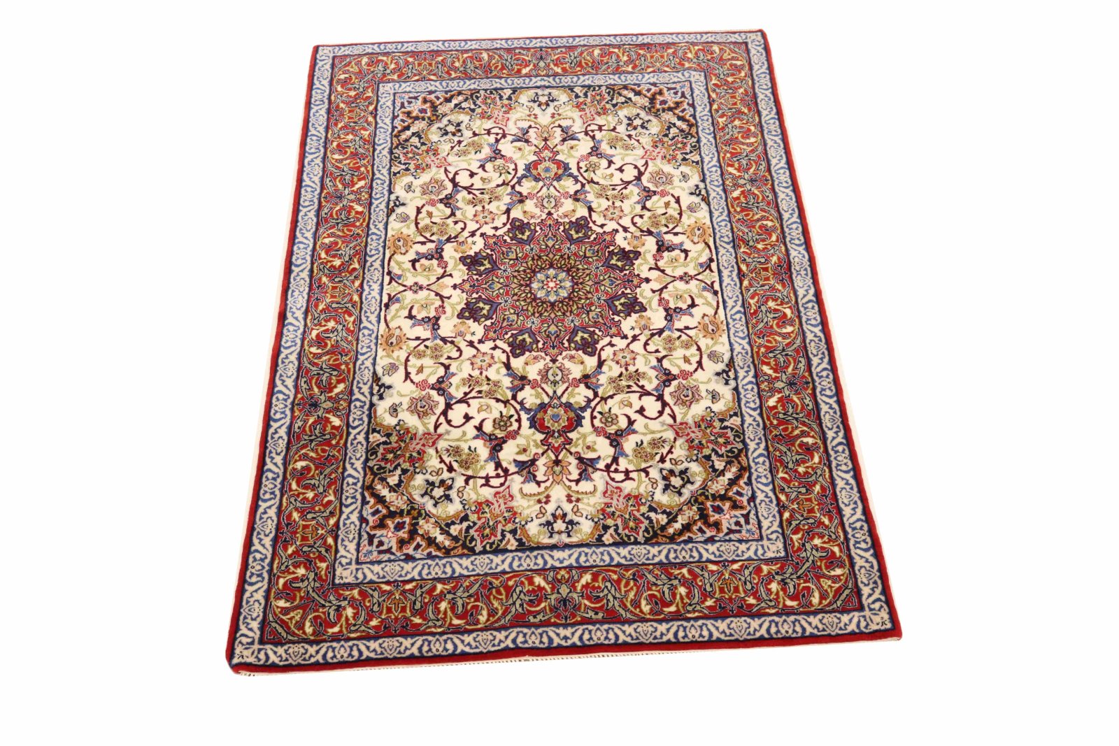 Handgeknüpfter Isfahan Perserteppich, 170 × 109 cm, Wolle & Seide