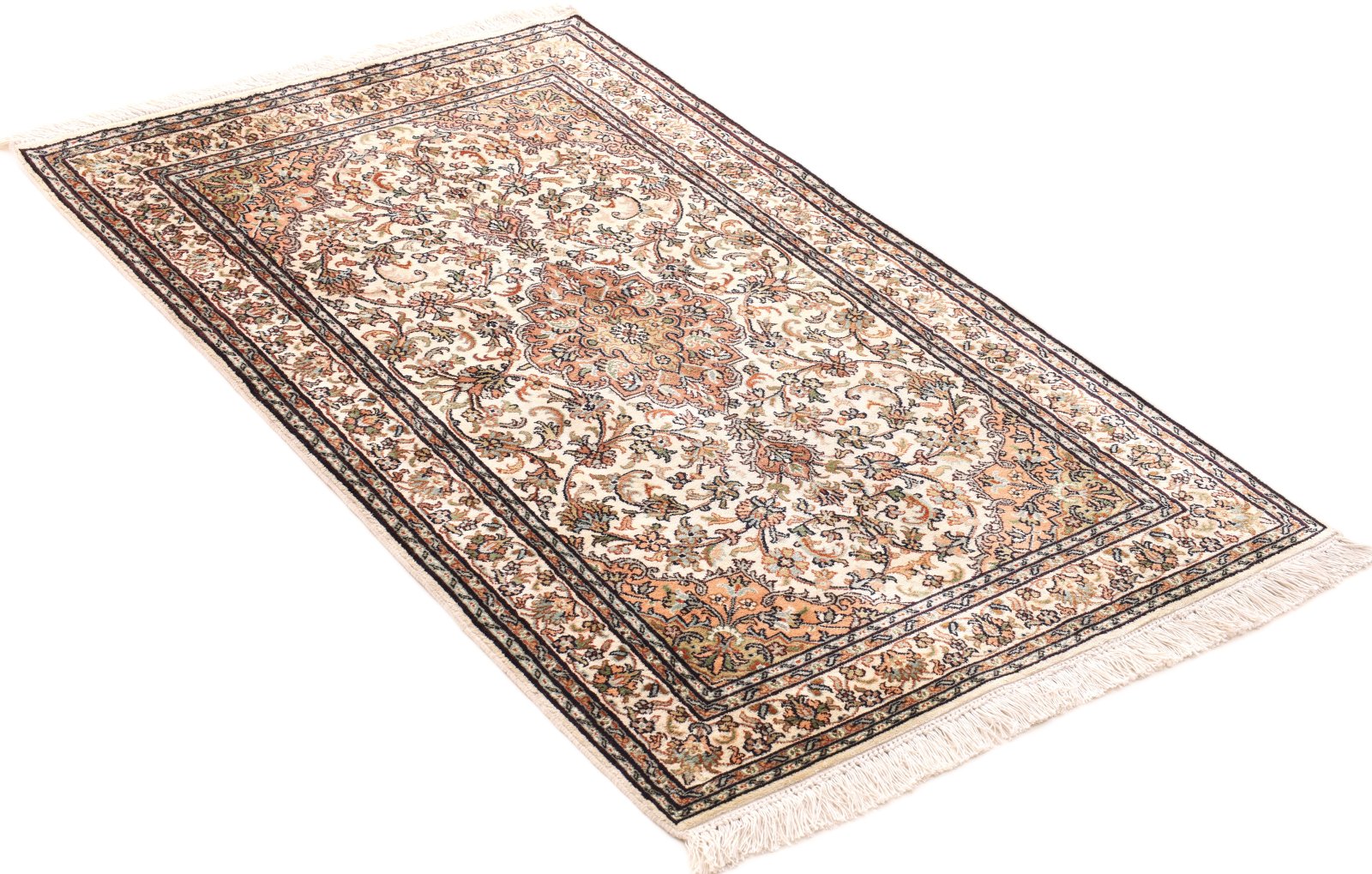 orientteppich-indien-129-x-81-cm-seide-handgeknuepft-rot-orange-5 Handgeknüpfter Kashmir Orientteppich, 129 × 81 cm, Seide