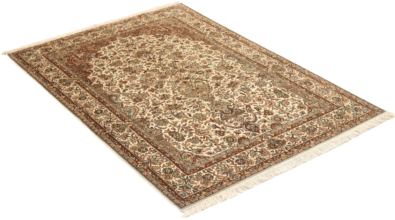 Handgeknüpfter Kashmir Orientteppich, 190 × 128 cm, Seide