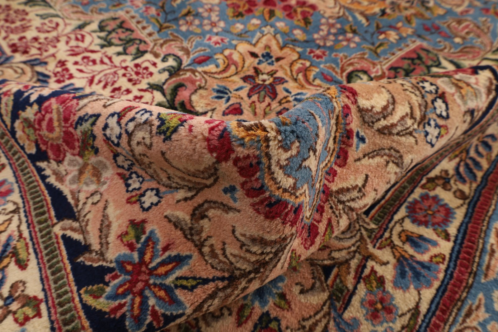 perserteppich-428-x-306-cm-wolle-handgeknuepft-rot-orange-8 Kerman Perserteppich aus Iran, 428 × 306 cm