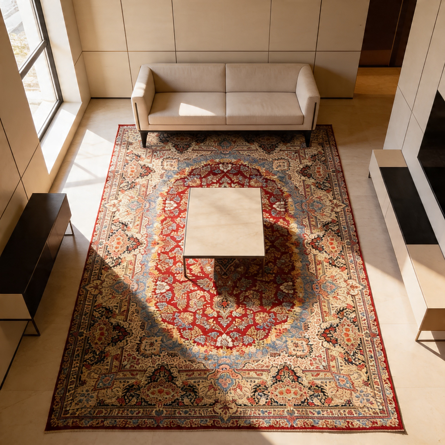 perserteppich-428-x-306-cm-wolle-handgeknuepft-rot-orange-9 Kerman Perserteppich aus Iran, 428 × 306 cm
