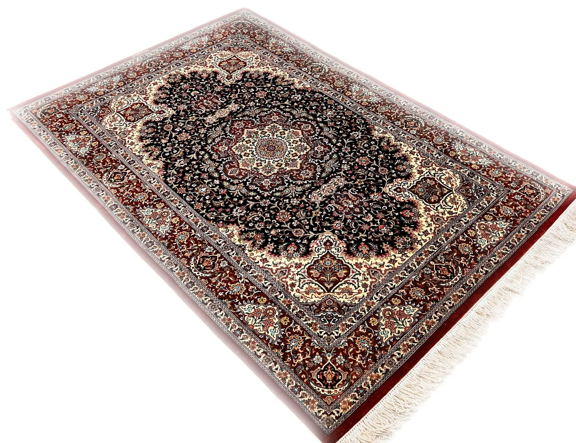 Ghom Perserteppich 154 × 102 cm aus Seide, handgeknüpft