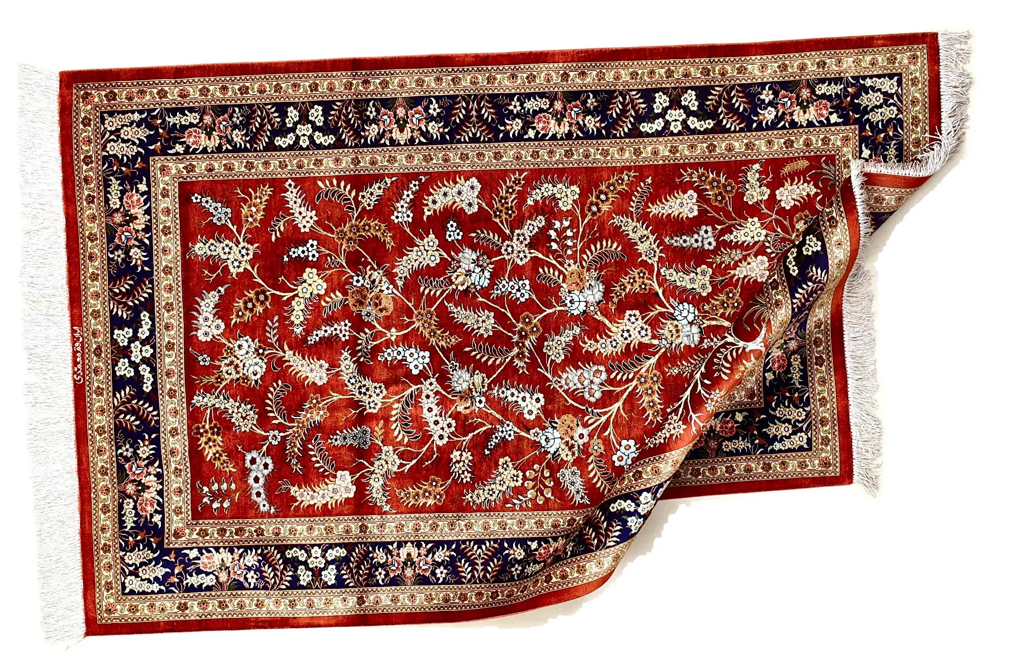 115780-02 Ghom Perserteppich 150 × 98 cm aus Seide, handgeknüpft