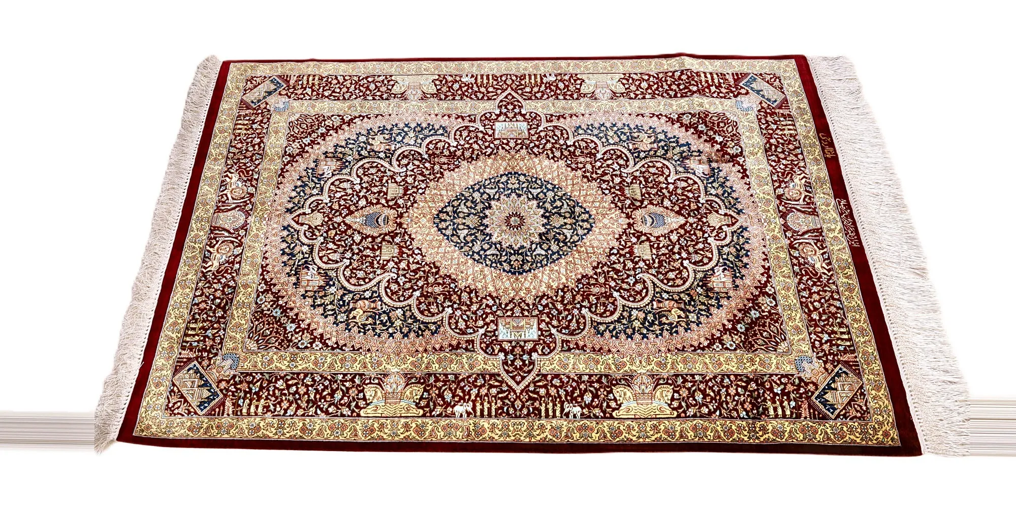 Handgeknüpfter Ghom Perserteppich, 118 × 80 cm, Seide