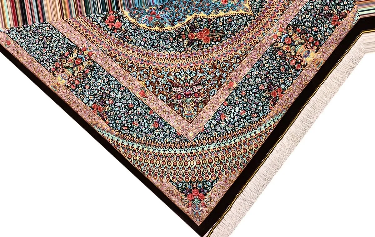 Ghom Perserteppich 200 × 133 cm aus Seide, handgeknüpft