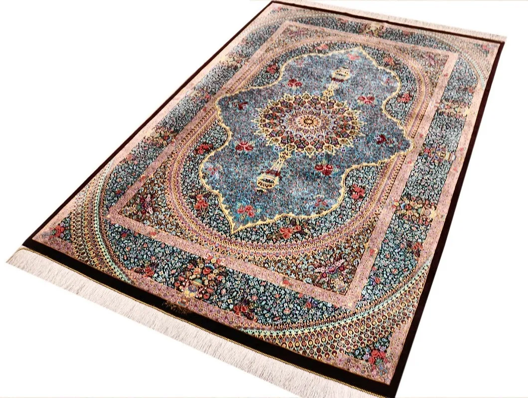 Ghom Perserteppich 200 × 133 cm aus Seide, handgeknüpft