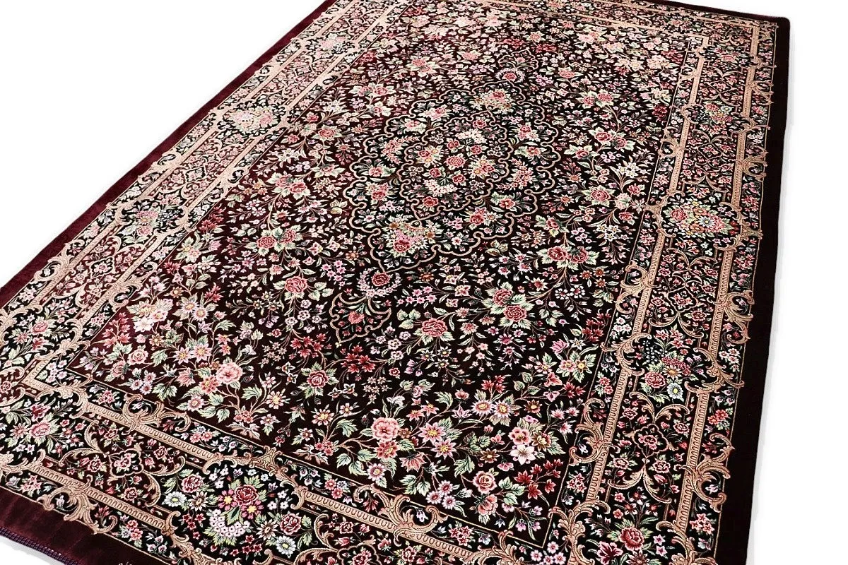 Ghom Perserteppich 235 × 151 cm aus Seide, handgeknüpft