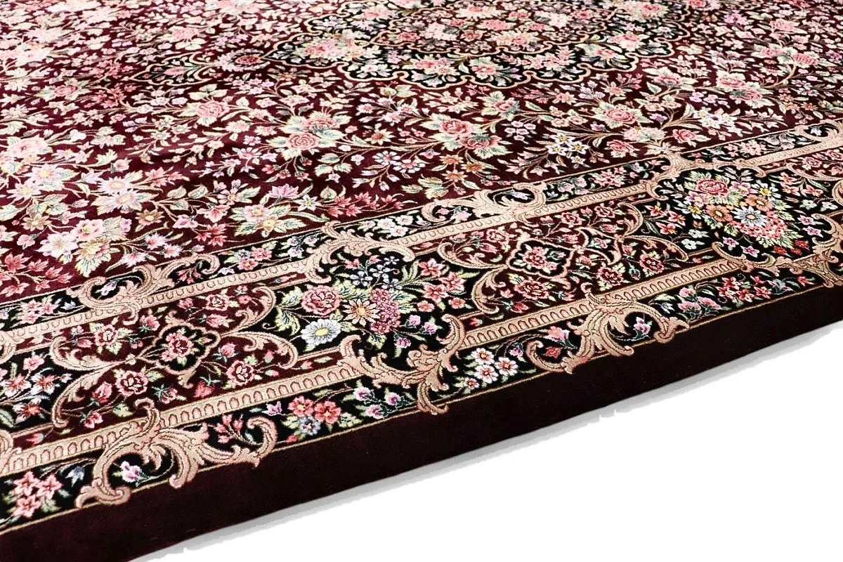 Ghom Perserteppich 235 × 151 cm aus Seide, handgeknüpft