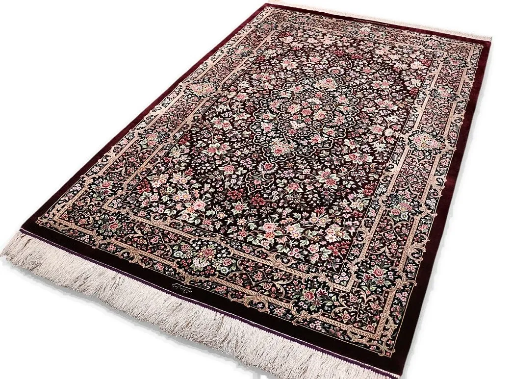 Ghom Perserteppich 235 × 151 cm aus Seide, handgeknüpft