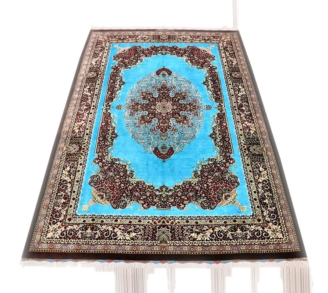 Ghom Perserteppich 202 × 135 cm aus Seide, handgeknüpft