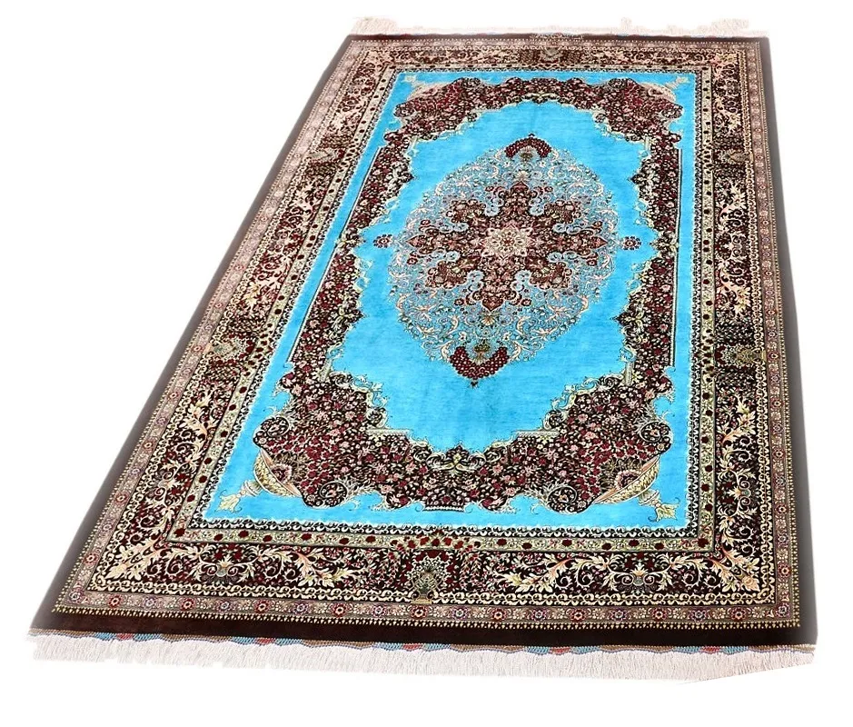 Ghom Perserteppich 202 × 135 cm aus Seide, handgeknüpft
