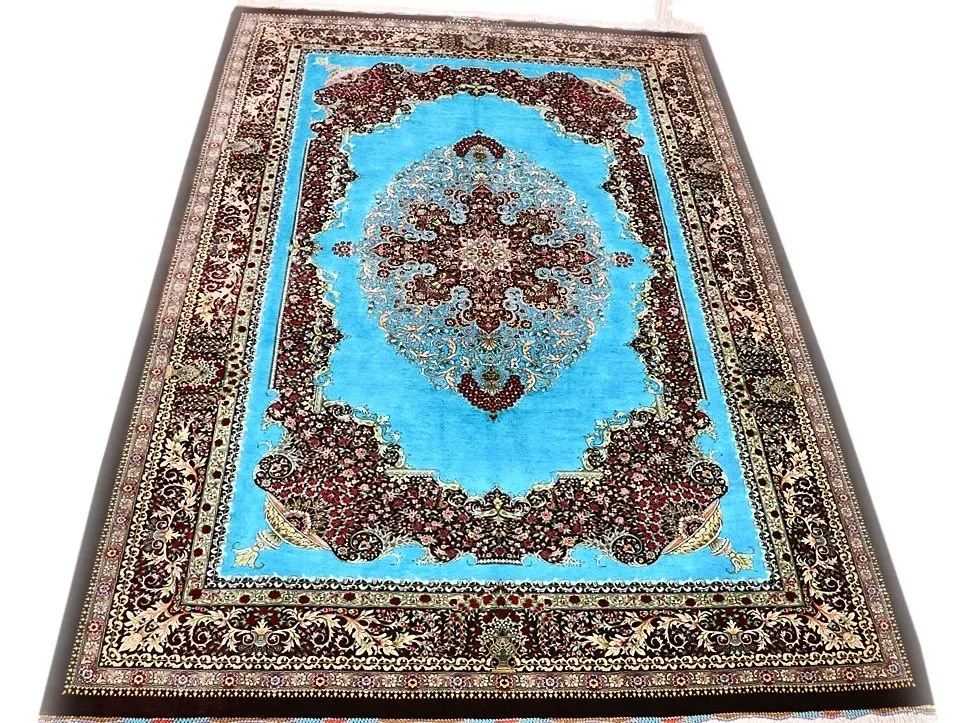 Ghom Perserteppich 202 × 135 cm aus Seide, handgeknüpft