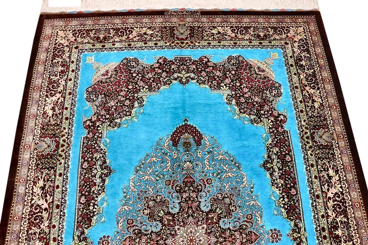 Ghom Perserteppich 202 × 135 cm aus Seide, handgeknüpft