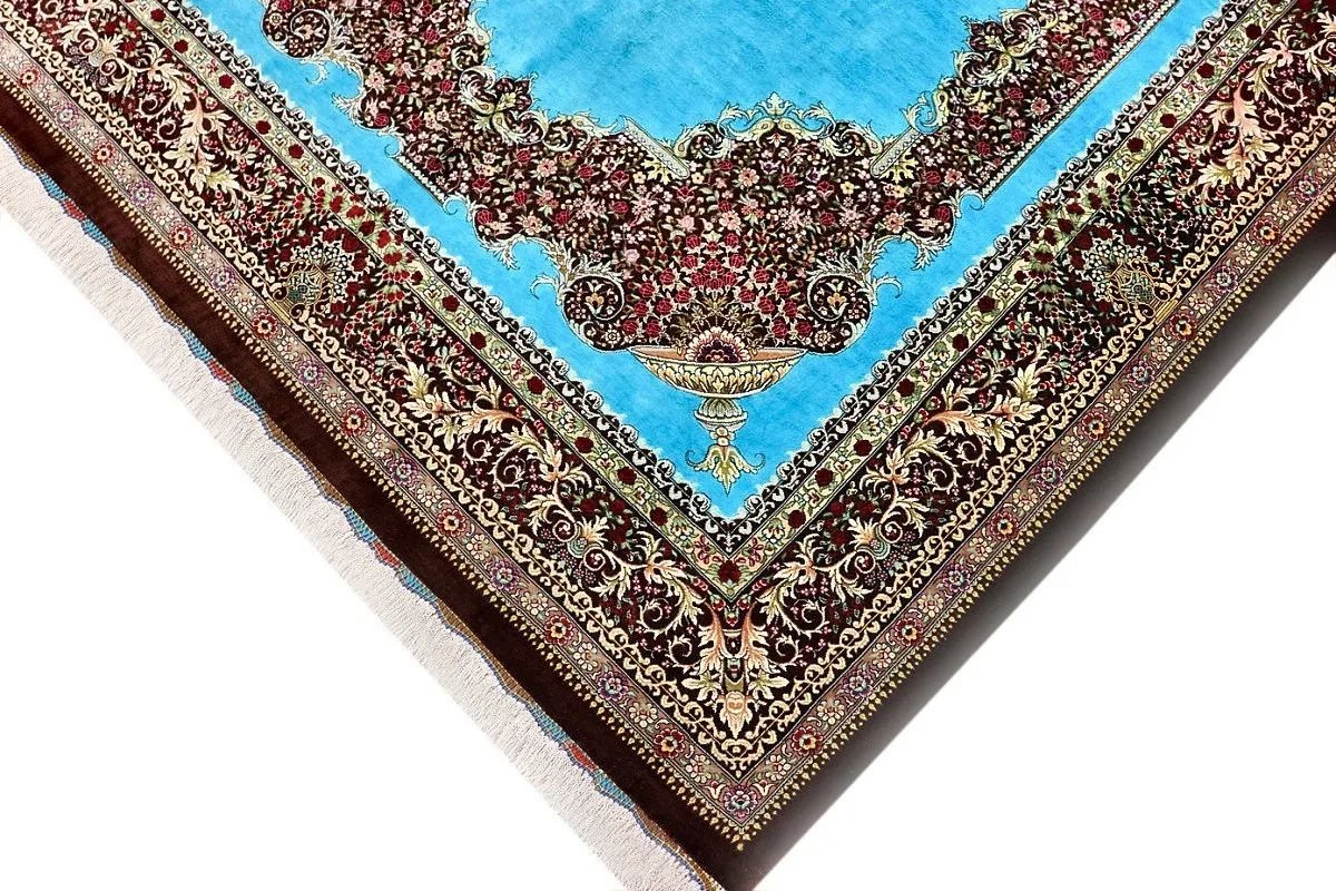 Ghom Perserteppich 202 × 135 cm aus Seide, handgeknüpft