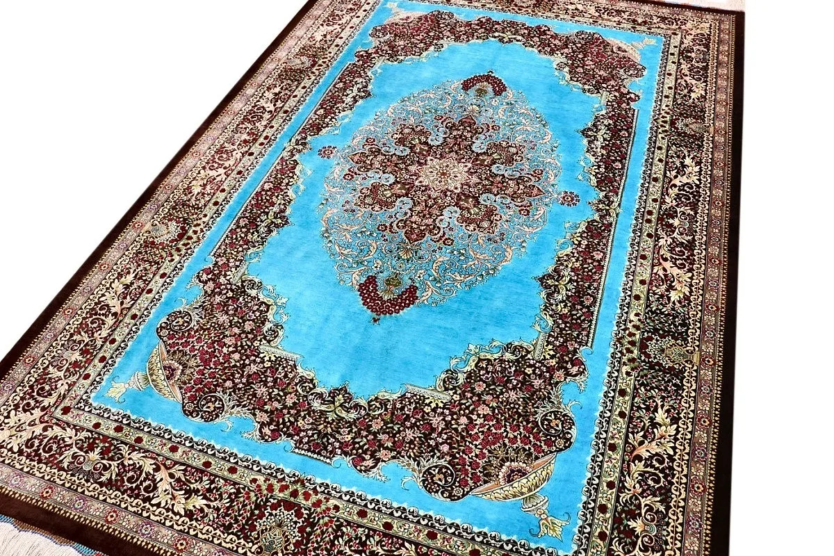 Ghom Perserteppich 202 × 135 cm aus Seide, handgeknüpft
